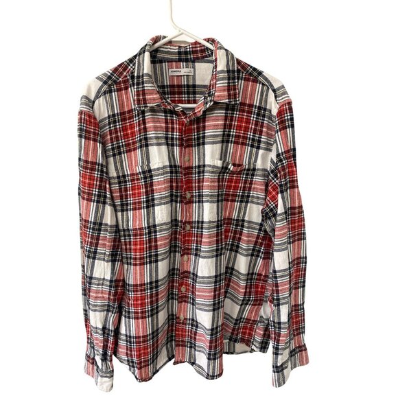 Sonoma Tops - Sonoma Plaid Flannel Shirt XL Red/White/Black Cotton Blend Button-Up Long Sleeve
